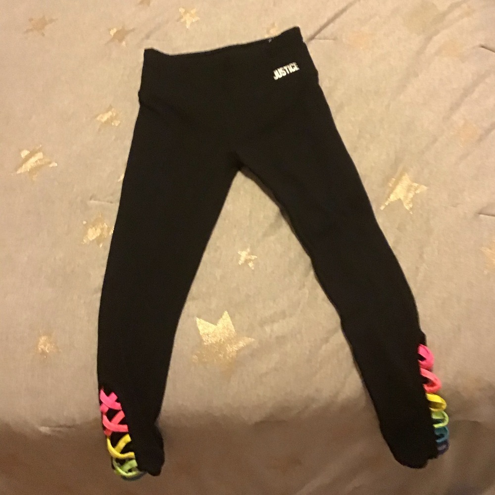 Justice Girls Workout Legging Rainbow Lace Up NWOT
